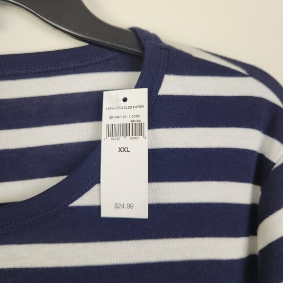 Gap Size XXL Navy White Striped Long Sleeve Stretch Cotton Blend Women's Top NWT - Picture 3 of 4